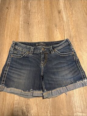 Silver Jeans Mckenzie Dark Blue Rolled Hem Denim Shorts